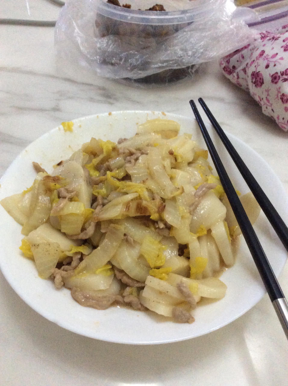 lerryzou做的黄芽菜肉丝炒年糕