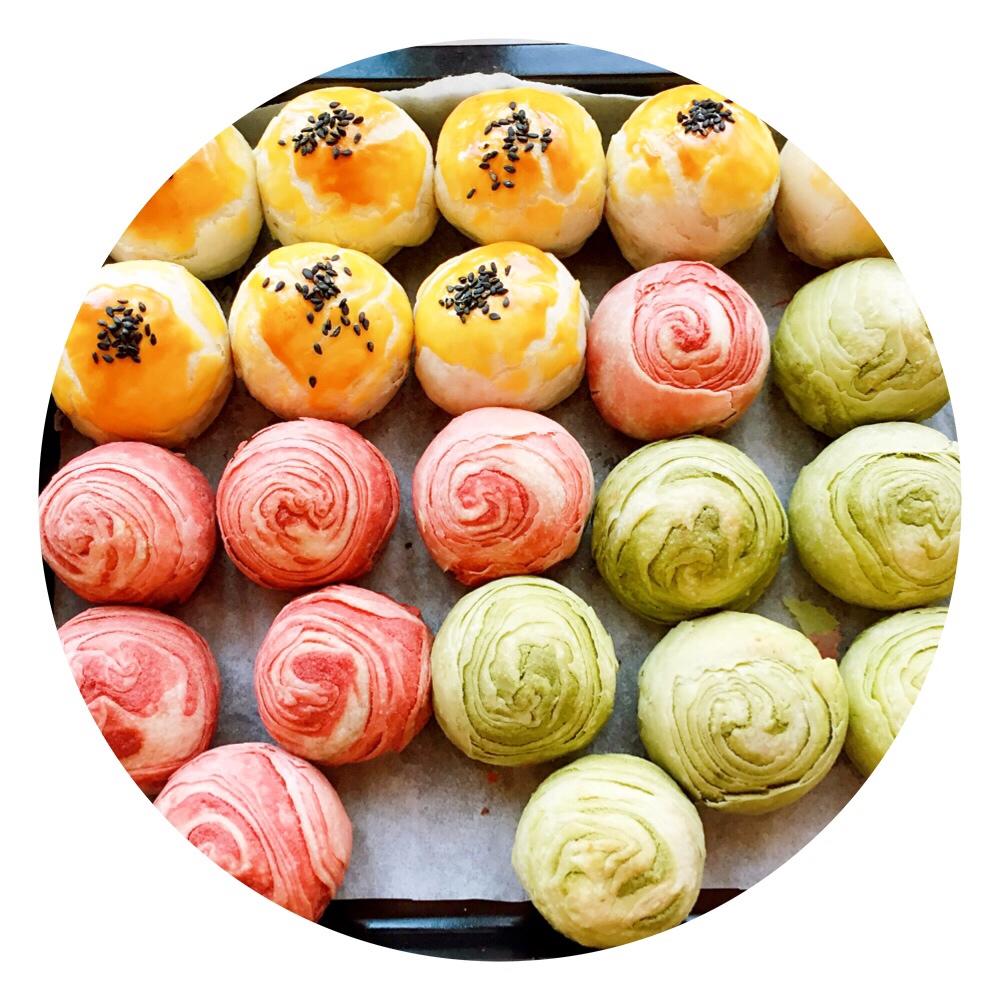 蛋黄酥~紫薯、抹茶、原味~花好月圆，中秋快乐~内附一次做六色蛋黄酥方法~