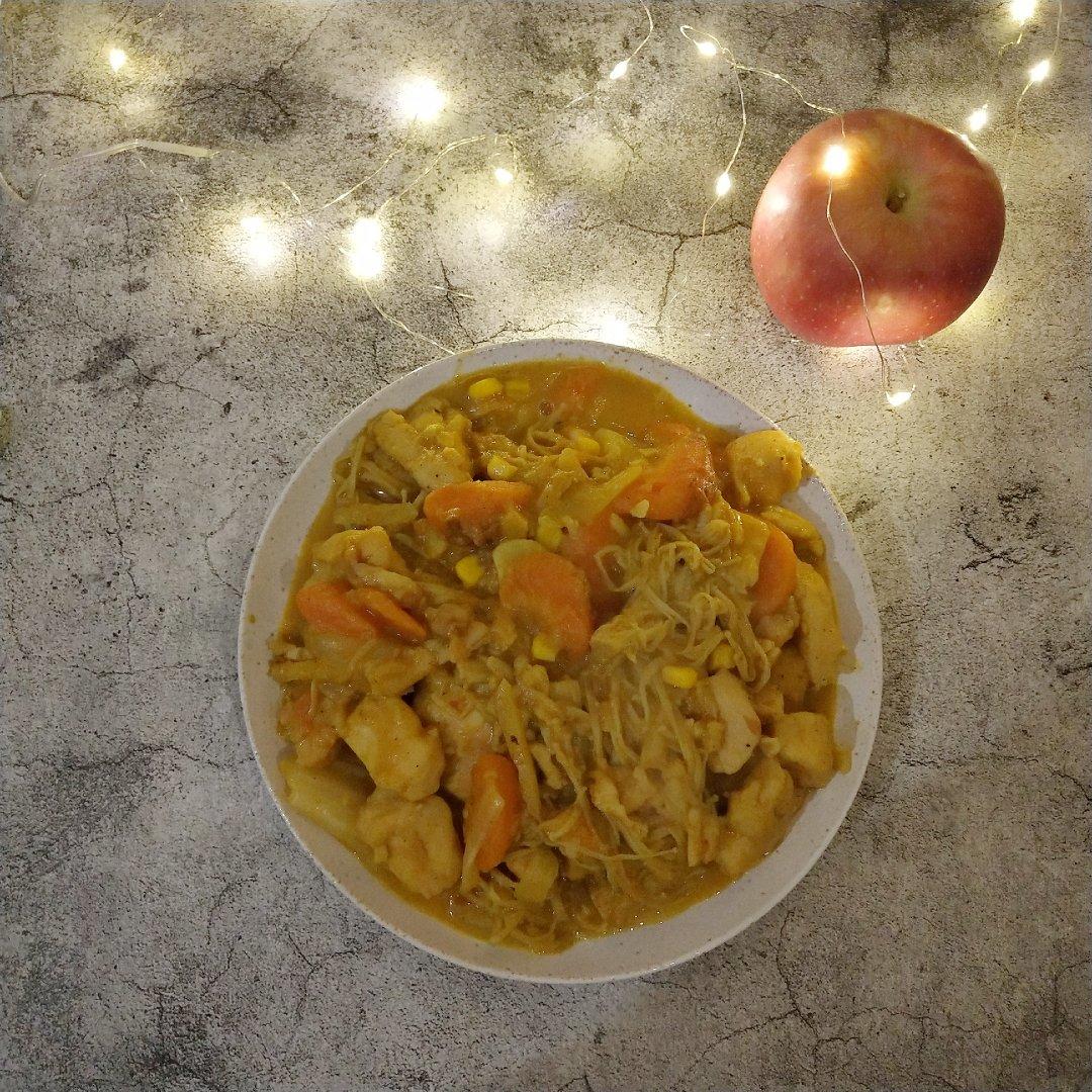 金针菇咖喱鸡炖鹰嘴豆【健康一锅端】