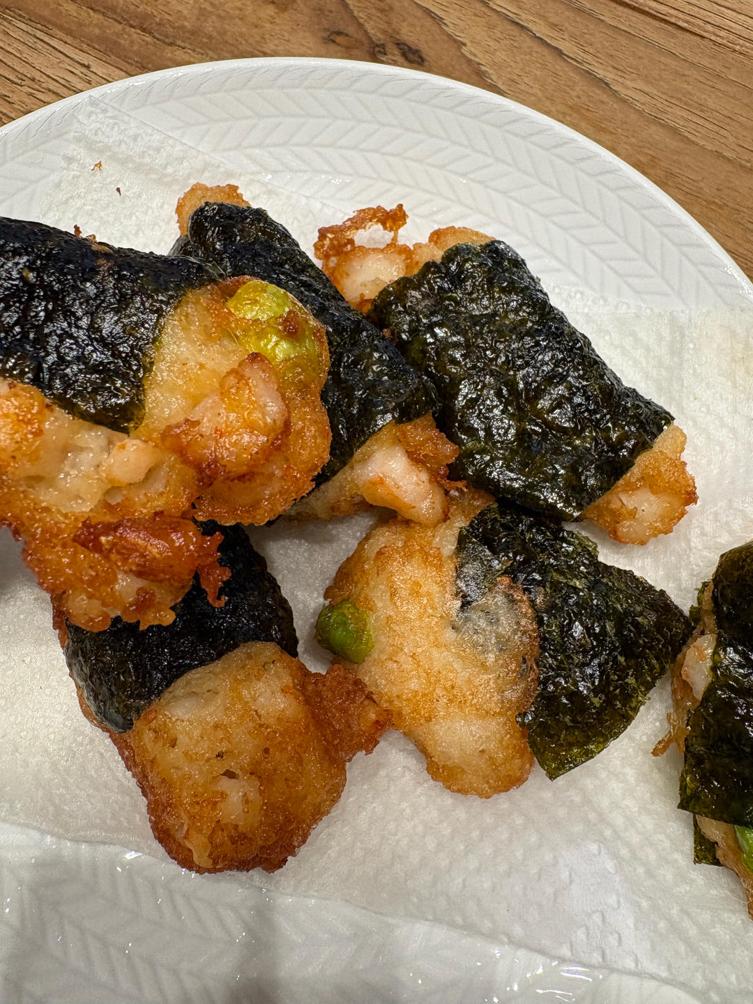日本家常料理：油炸海苔鲜虾山药泥卷