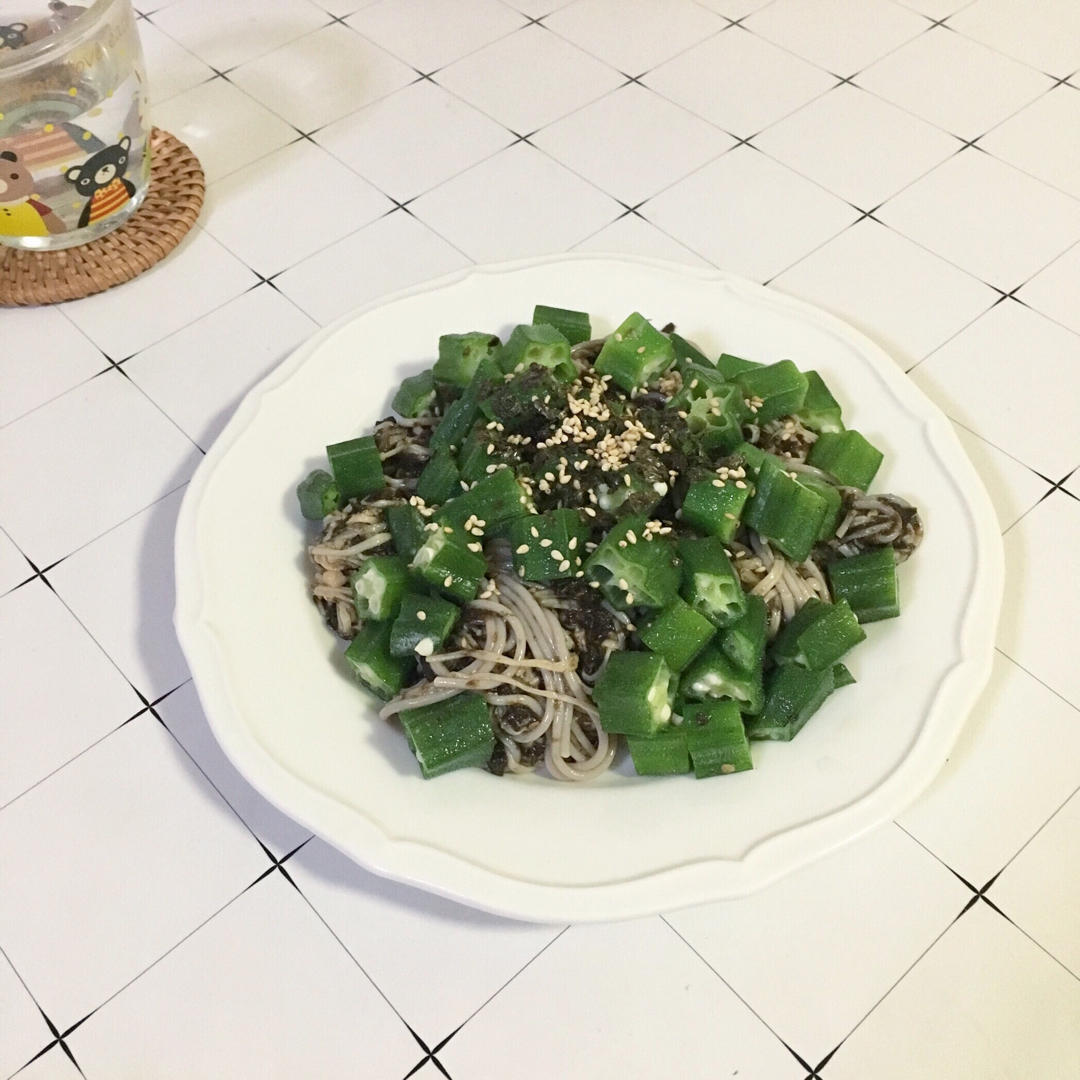 紫菜金针菇酱凉拌秋葵荞麦面【健康一锅端】