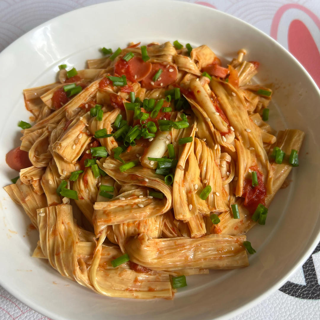 茄汁肉末烧腐竹