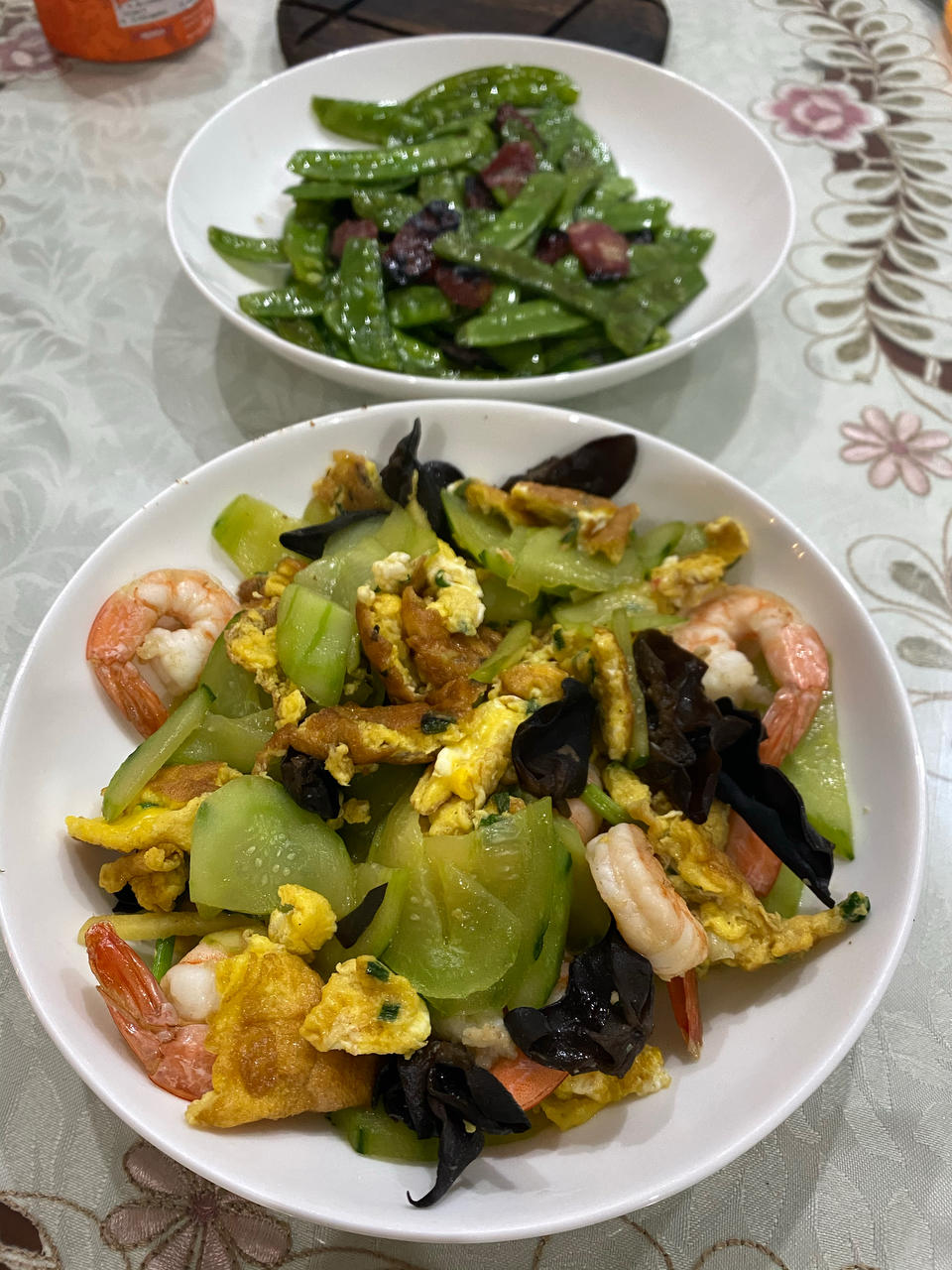 黄瓜鸡蛋炒虾仁