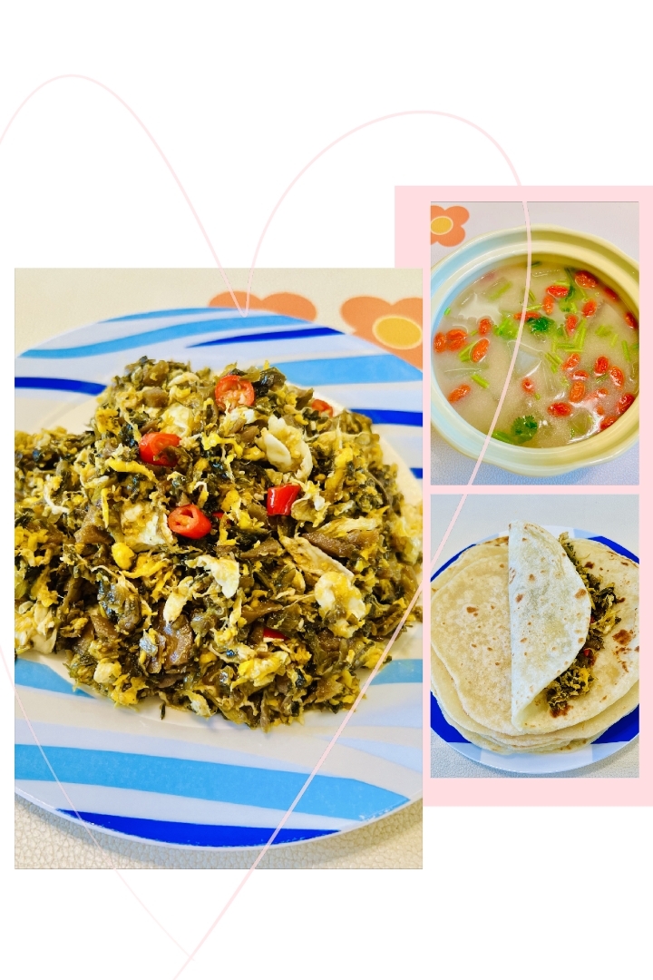 素🉑鸡蛋炒外婆菜，春饼，冬瓜汤的做法