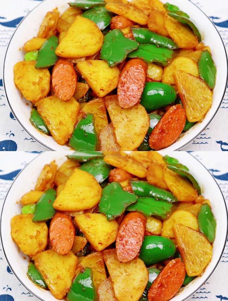 🔥超级好吃的青椒火腿炒土豆🥔非常下饭✔️的做法