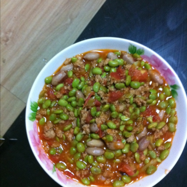 肉末番茄烧毛豆