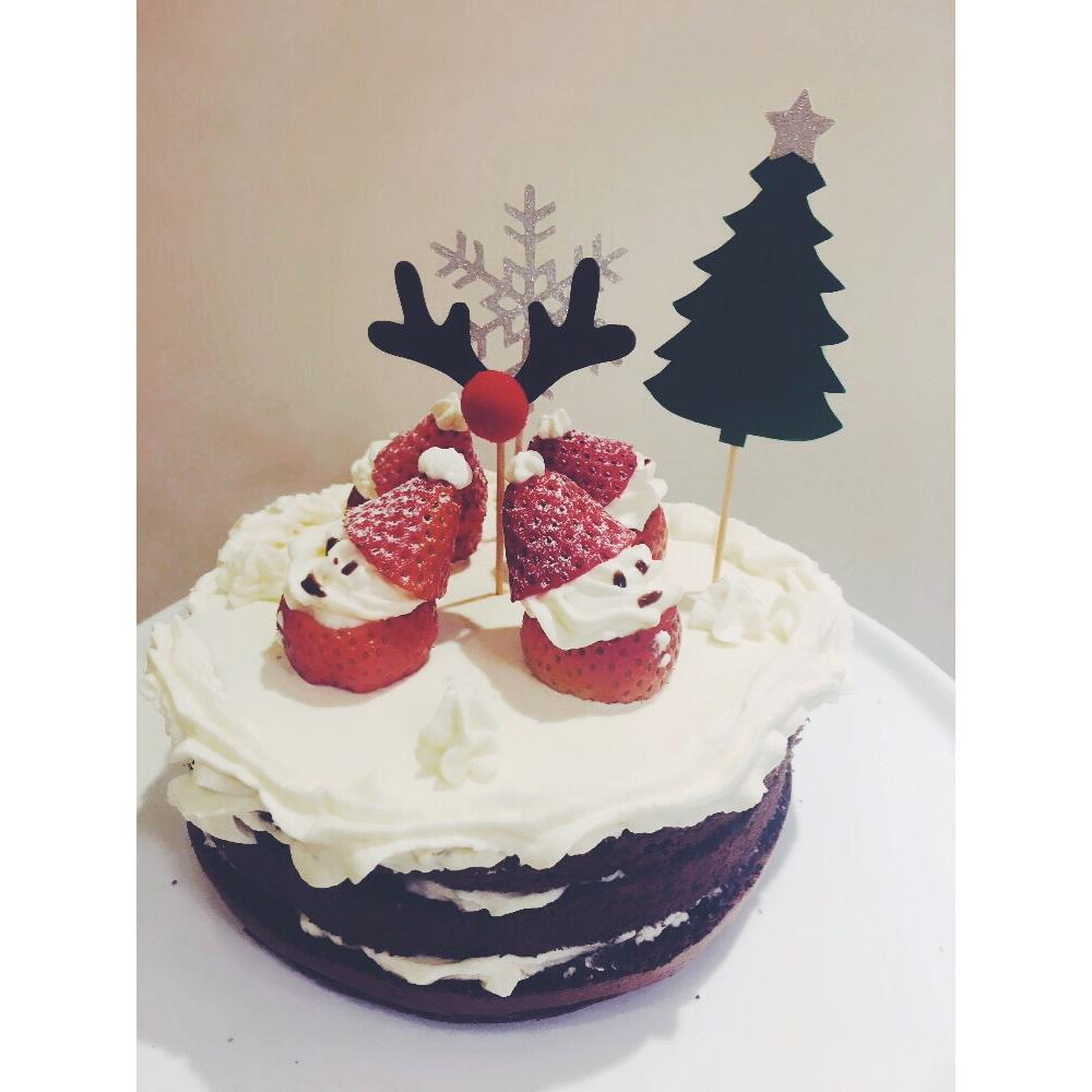 圣诞草莓雪人 红丝绒戚风裸蛋糕