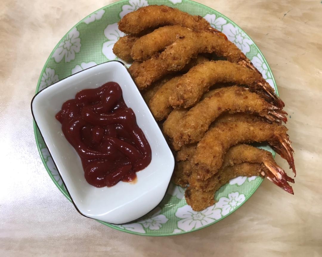 面包糠炸大虾的做法