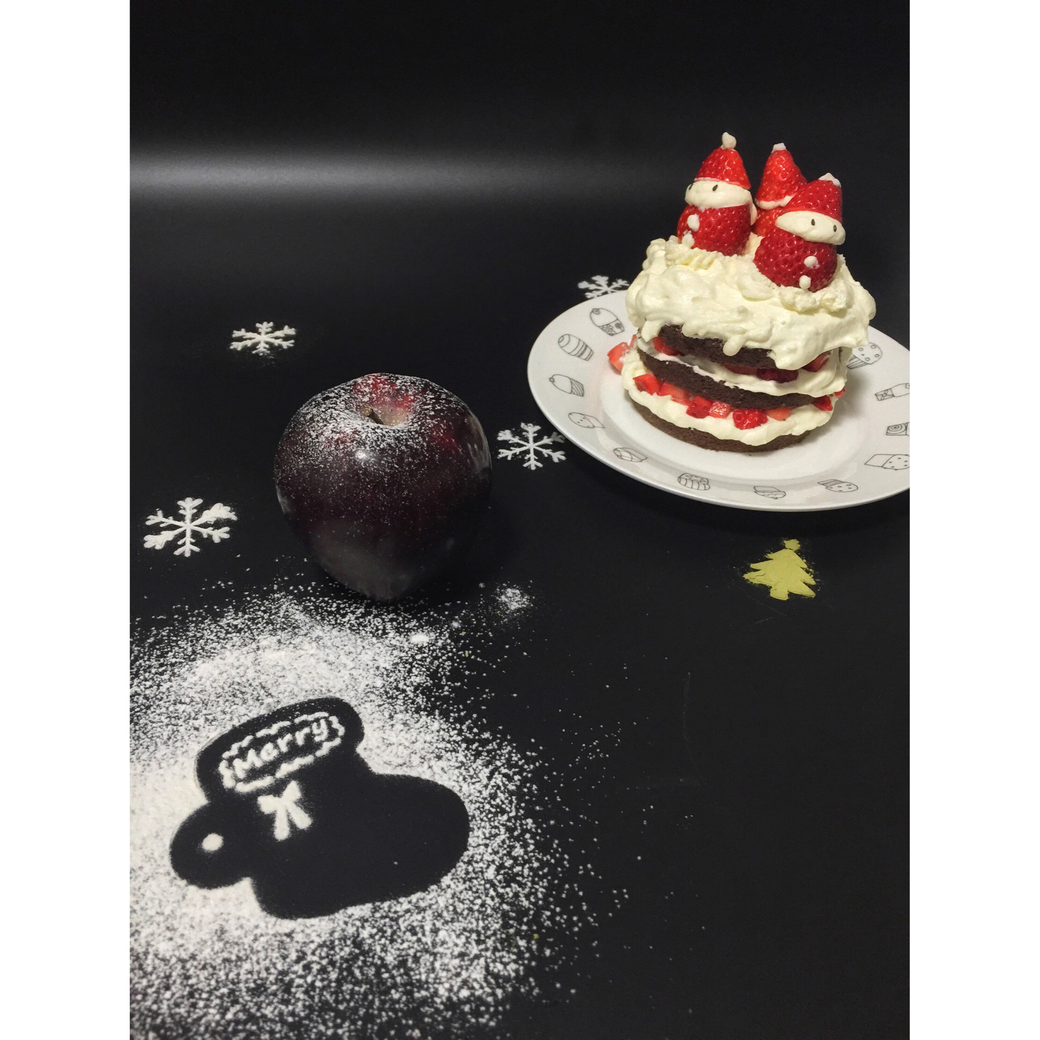 圣诞草莓雪人 红丝绒戚风裸蛋糕