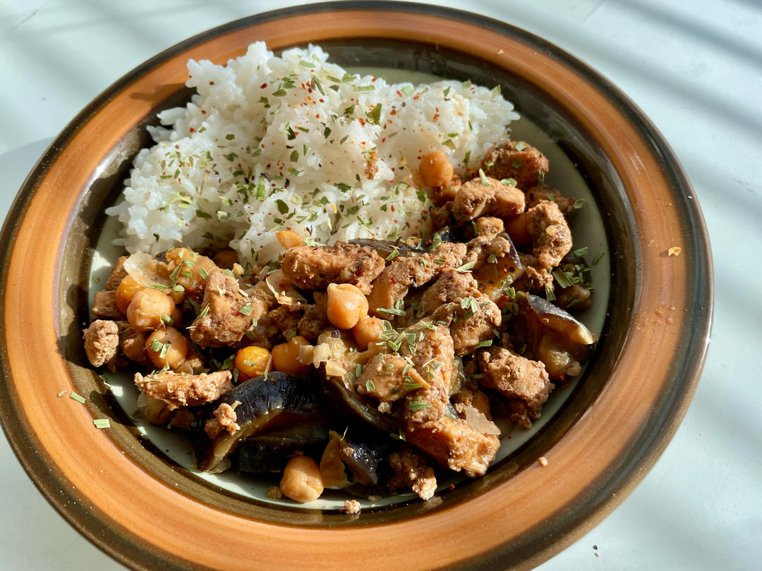 【健康三餐】鹰嘴豆鸡胸茄子饭