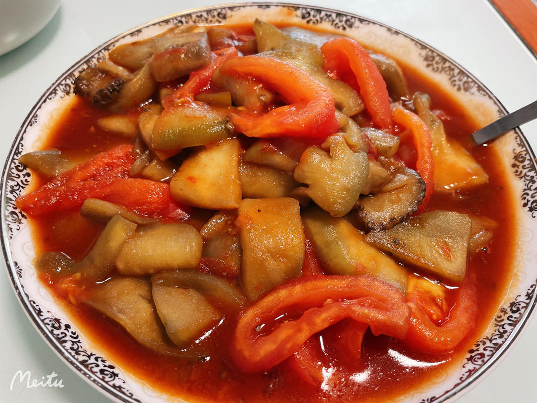 5分钟快手下饭菜#番茄炒茄子🍅番茄家族