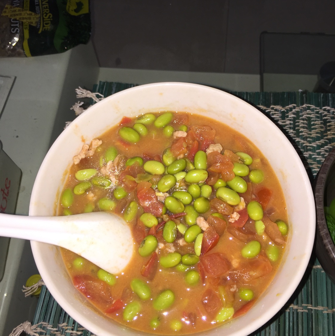 肉末番茄烧毛豆