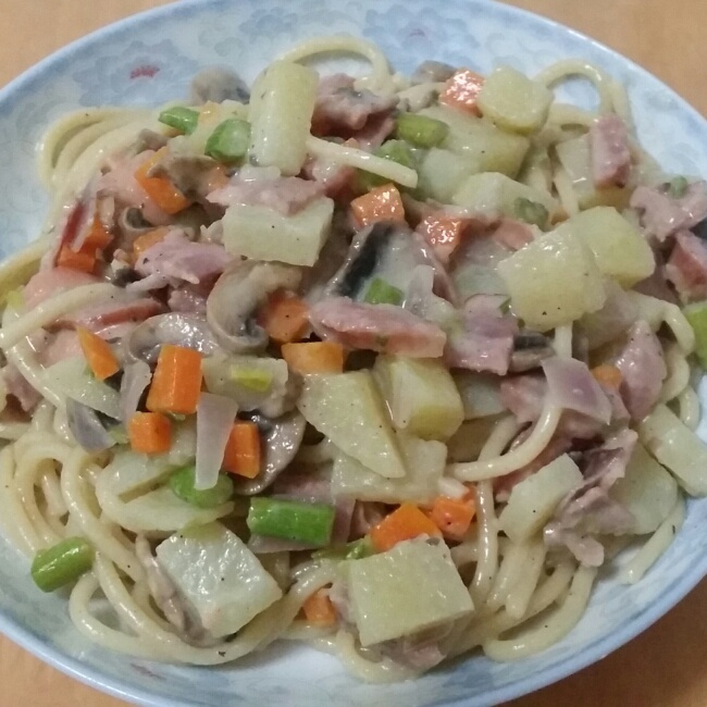 白蘑菇奶油培根意面