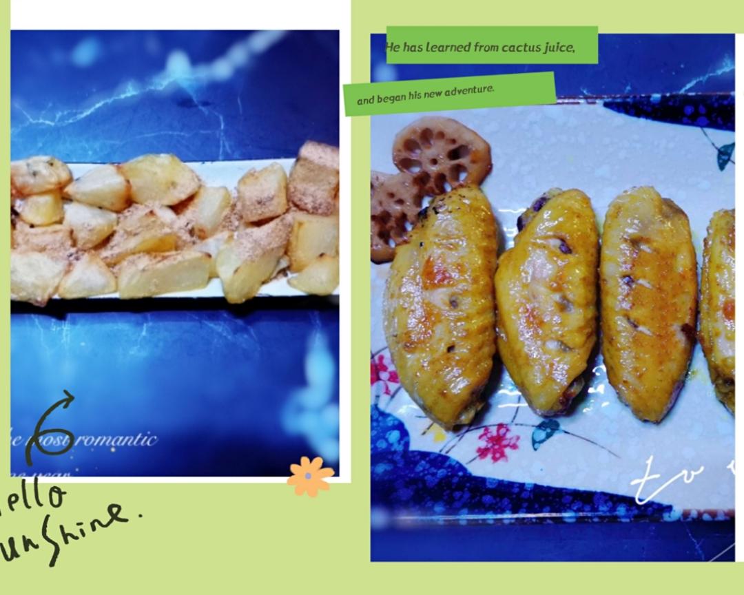 椰香咖喱烤鸡翅+烤薯角的做法