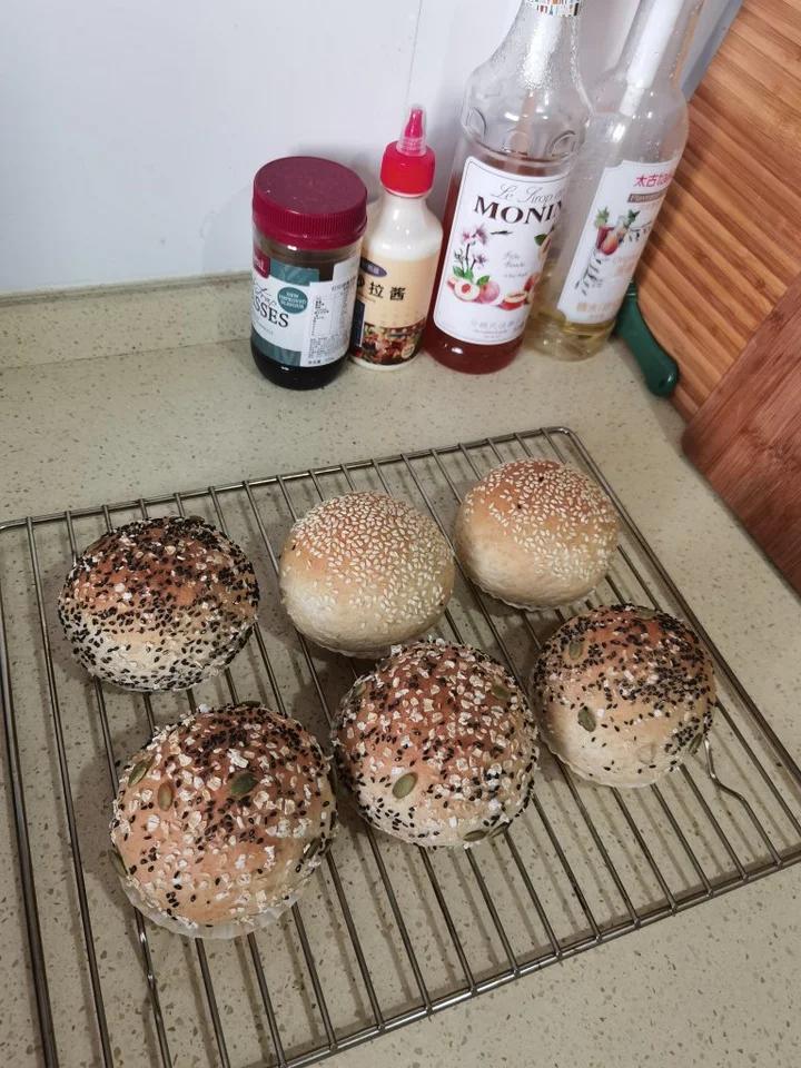 🍔低卡全麦汉堡胚｜低糖低油｜超柔软｜一次发酵｜省时省力