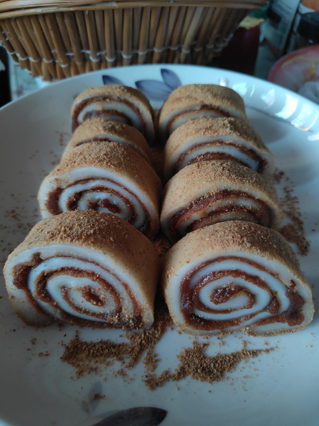 驴打滚 糯米豆沙卷 糯米凉糕 快手小吃 附细节视频详解