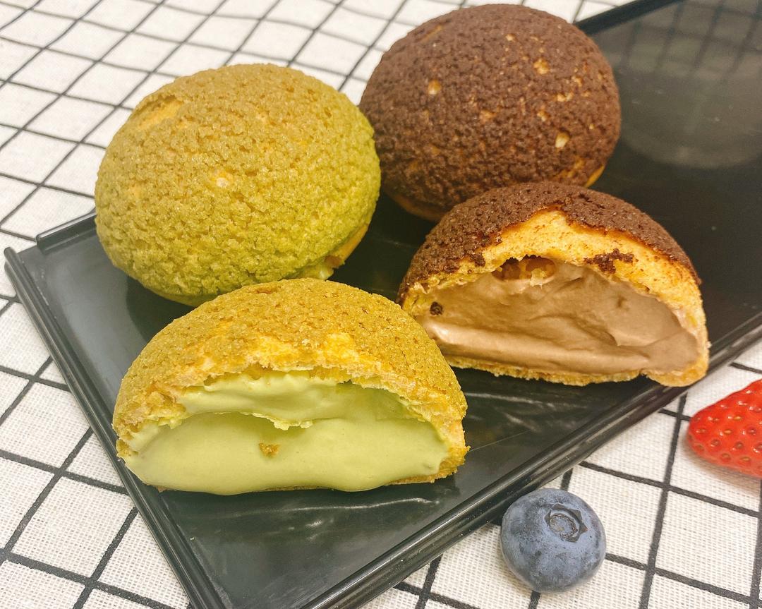 超齐全的泡芙做法配方、抹茶巧克力口味、卡士达酱