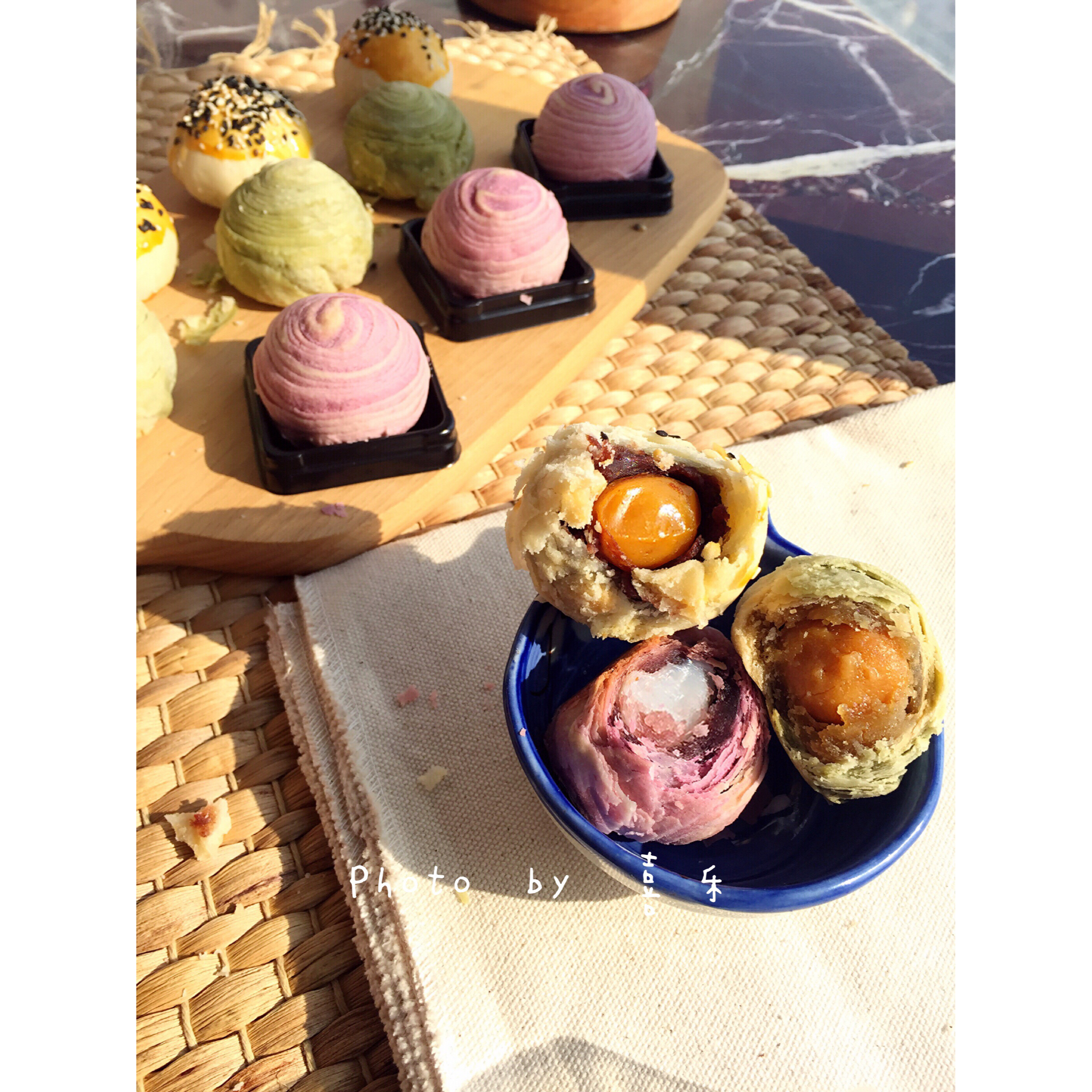 蛋黄酥~紫薯、抹茶、原味~花好月圆，中秋快乐~内附一次做六色蛋黄酥方法~