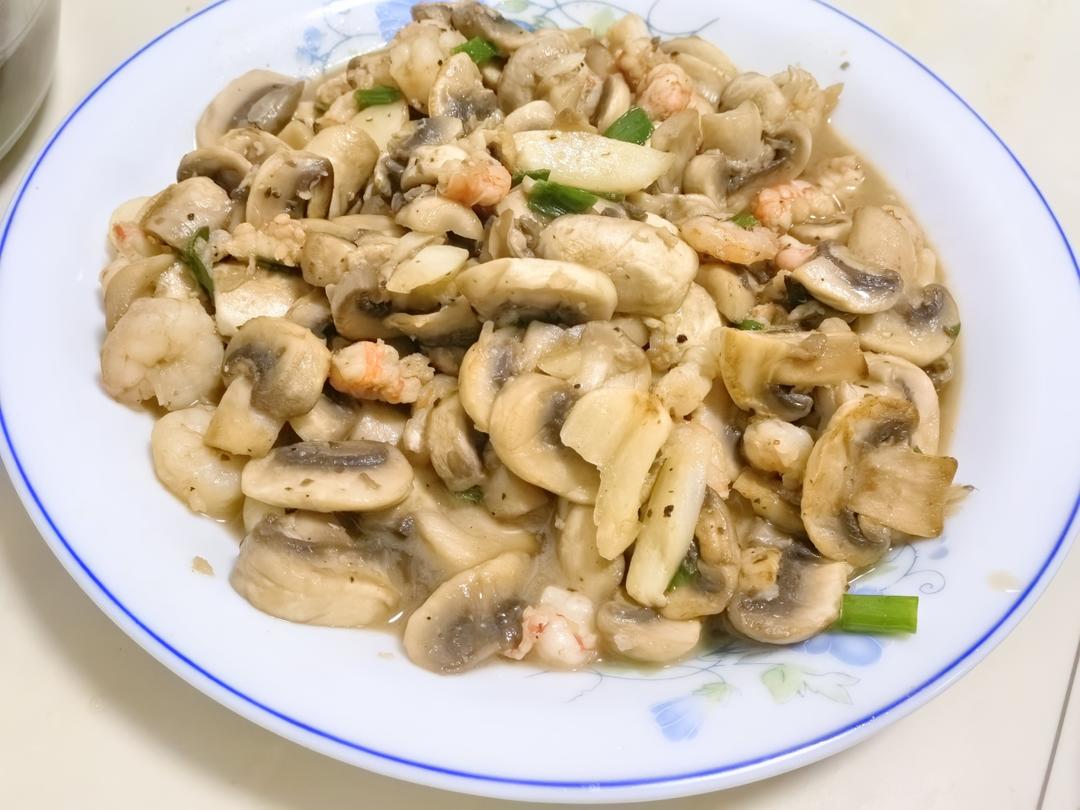 口蘑炒虾仁