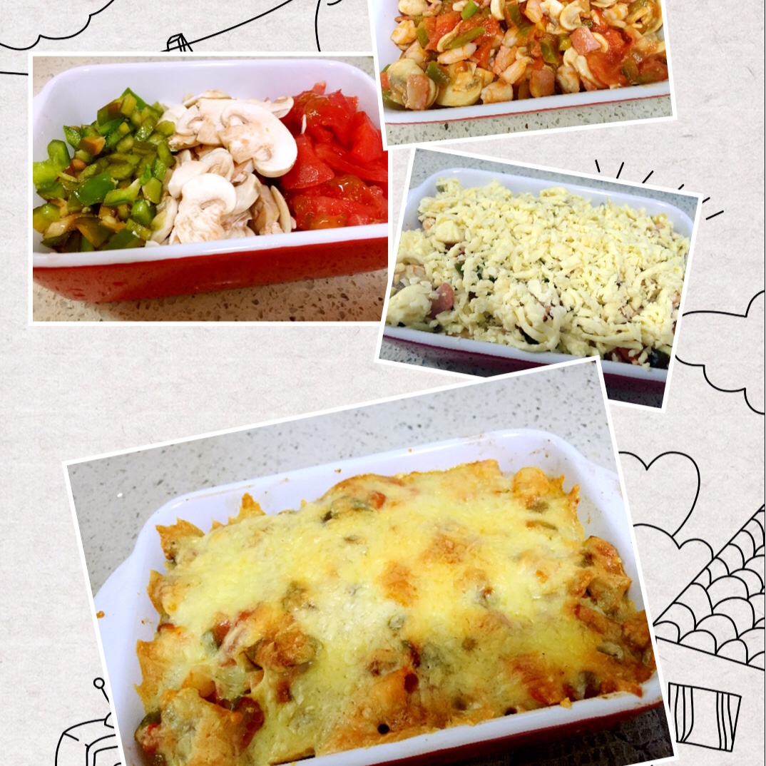 鲜虾培根芝士焗饭