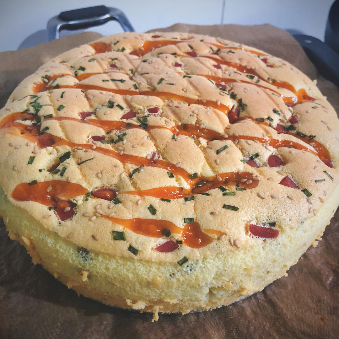 爆浆葱花火腿肉松蛋糕