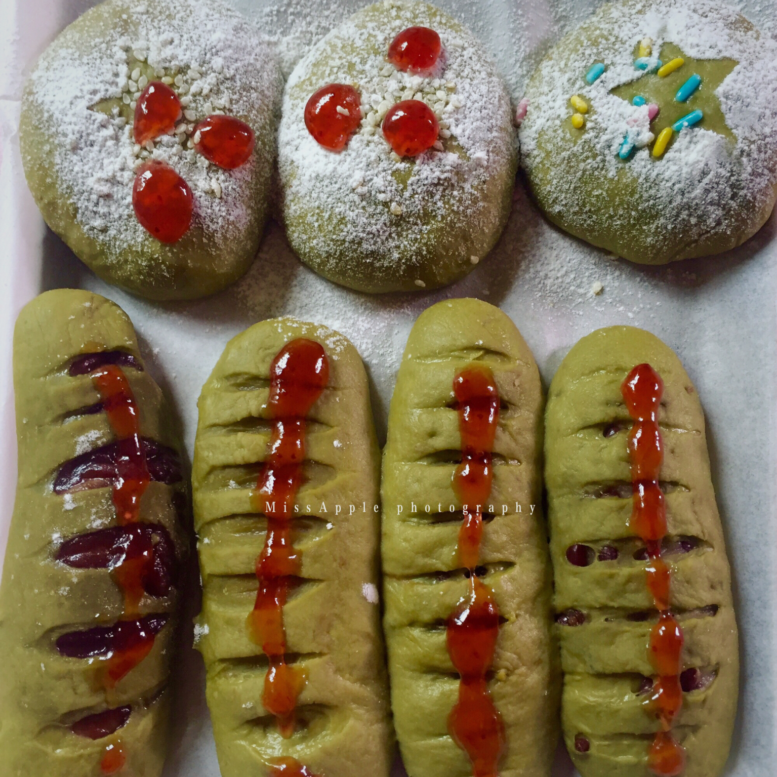 抹茶红豆软面包