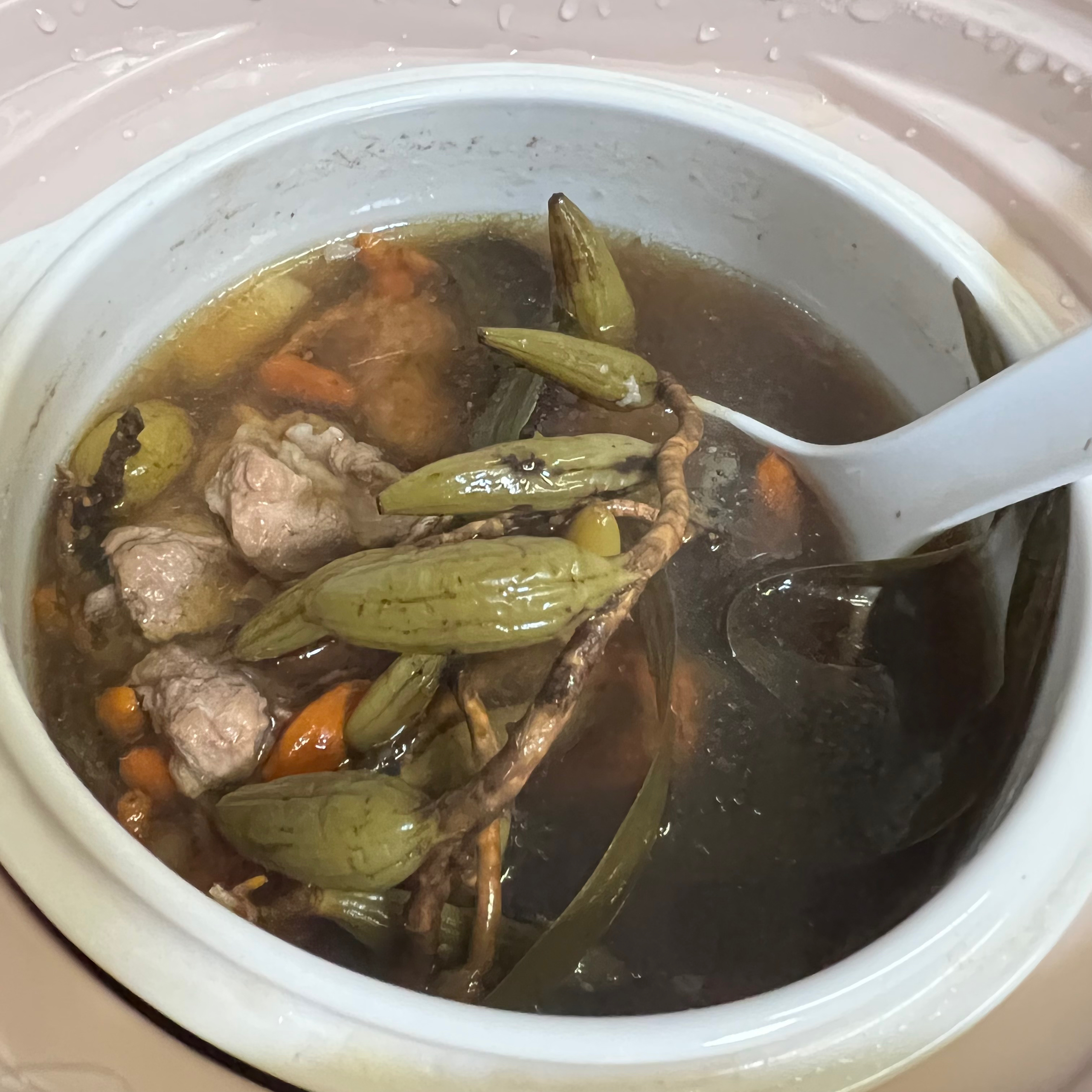 煲汤-秋冬润肺汤（鲜铁皮石斛石橄榄瘦肉汤)的做法 步骤5
