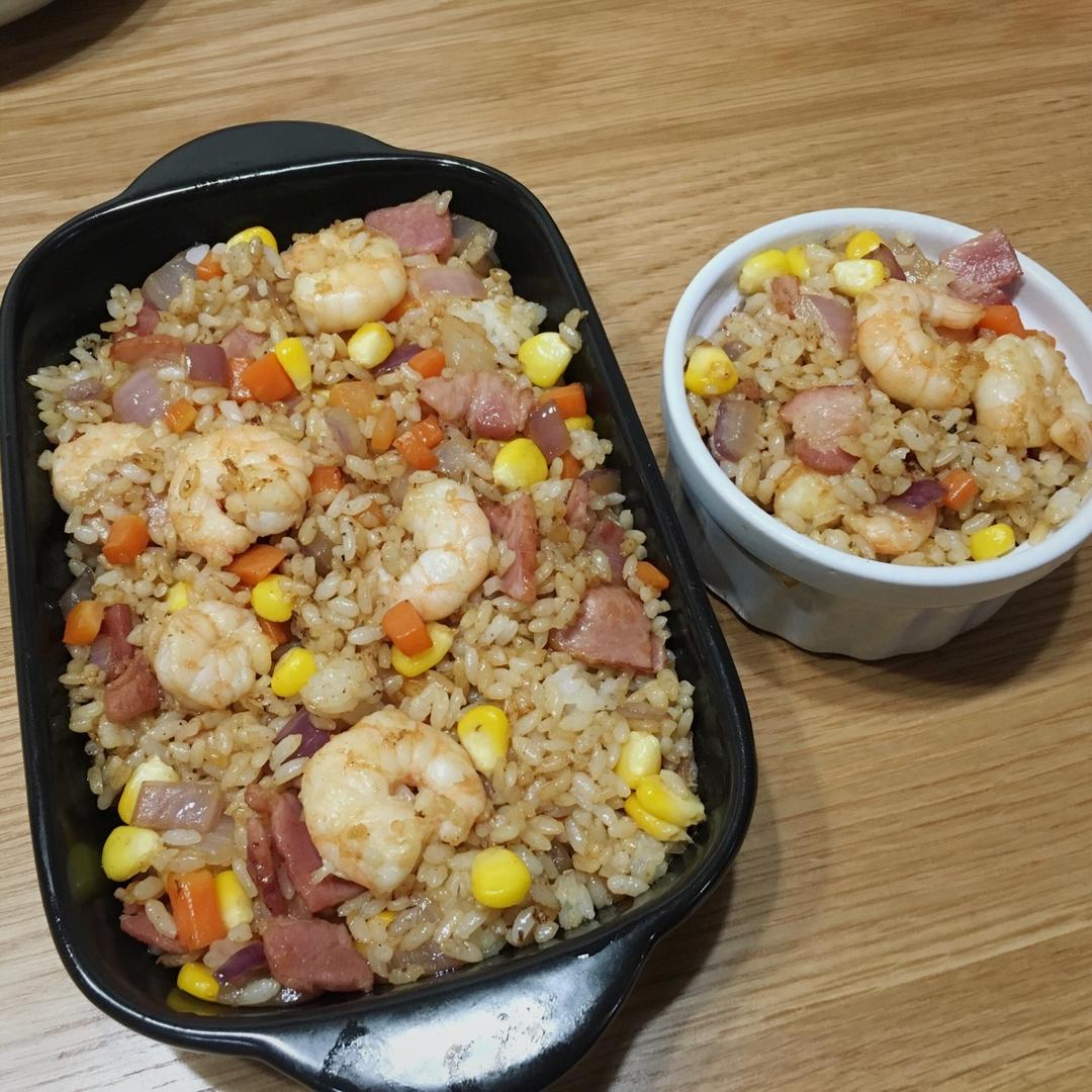 鲜虾培根焗饭