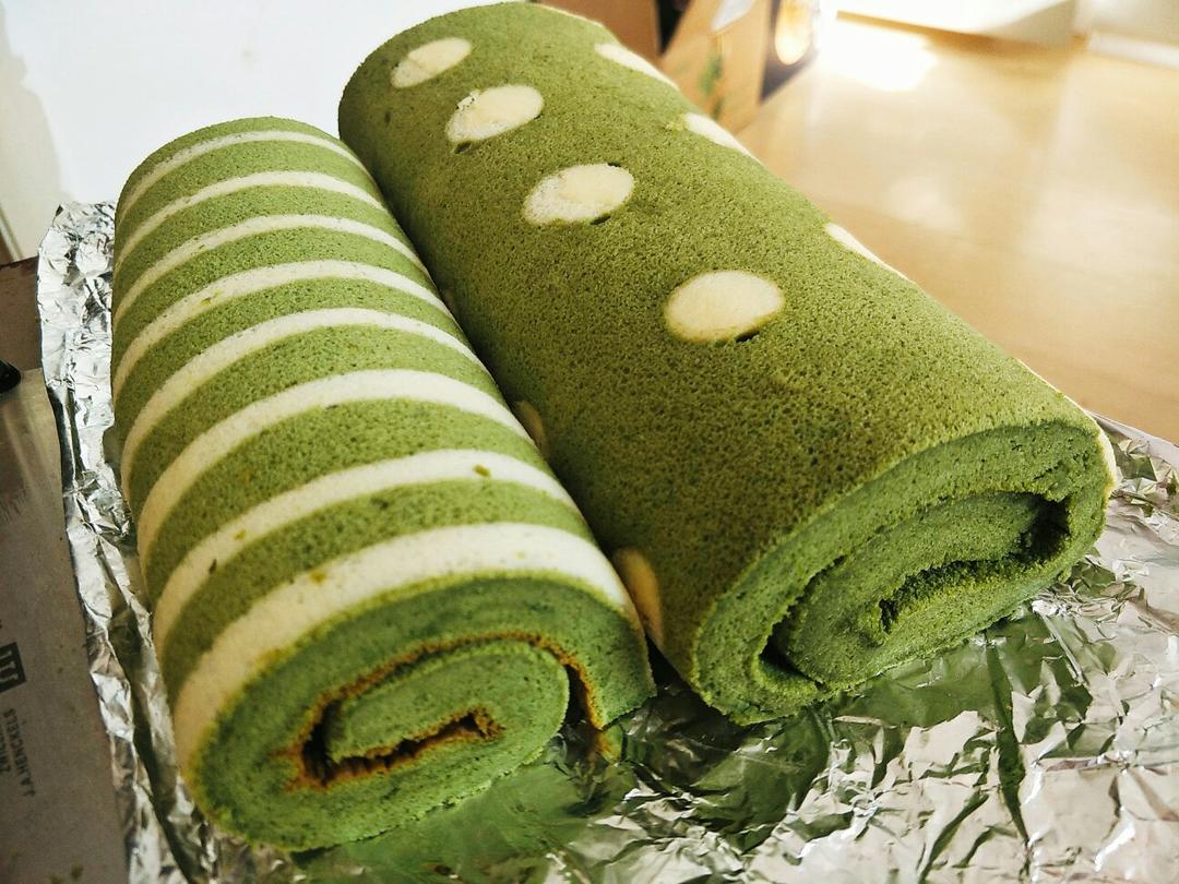 抹茶波点（条纹）蛋糕卷