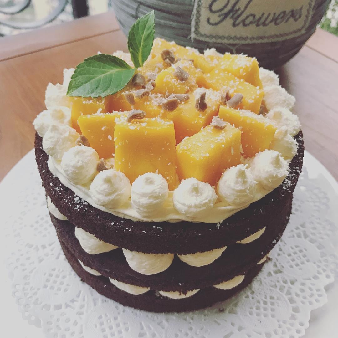 【零失败】不会裱花没关系的水果裸蛋糕 芒果裸蛋糕 完美戚风胚