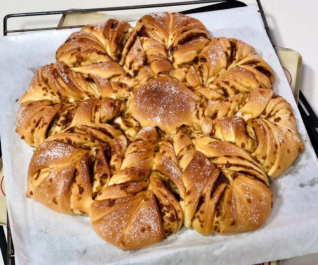 一次发酵就非常好吃的肉桂红糖苹果馅雪花面包