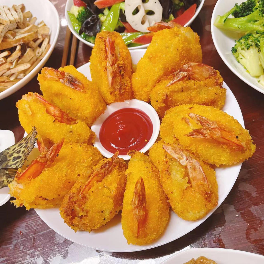 年夜饭菜单--香脆黄金芝士土豆泥虾球