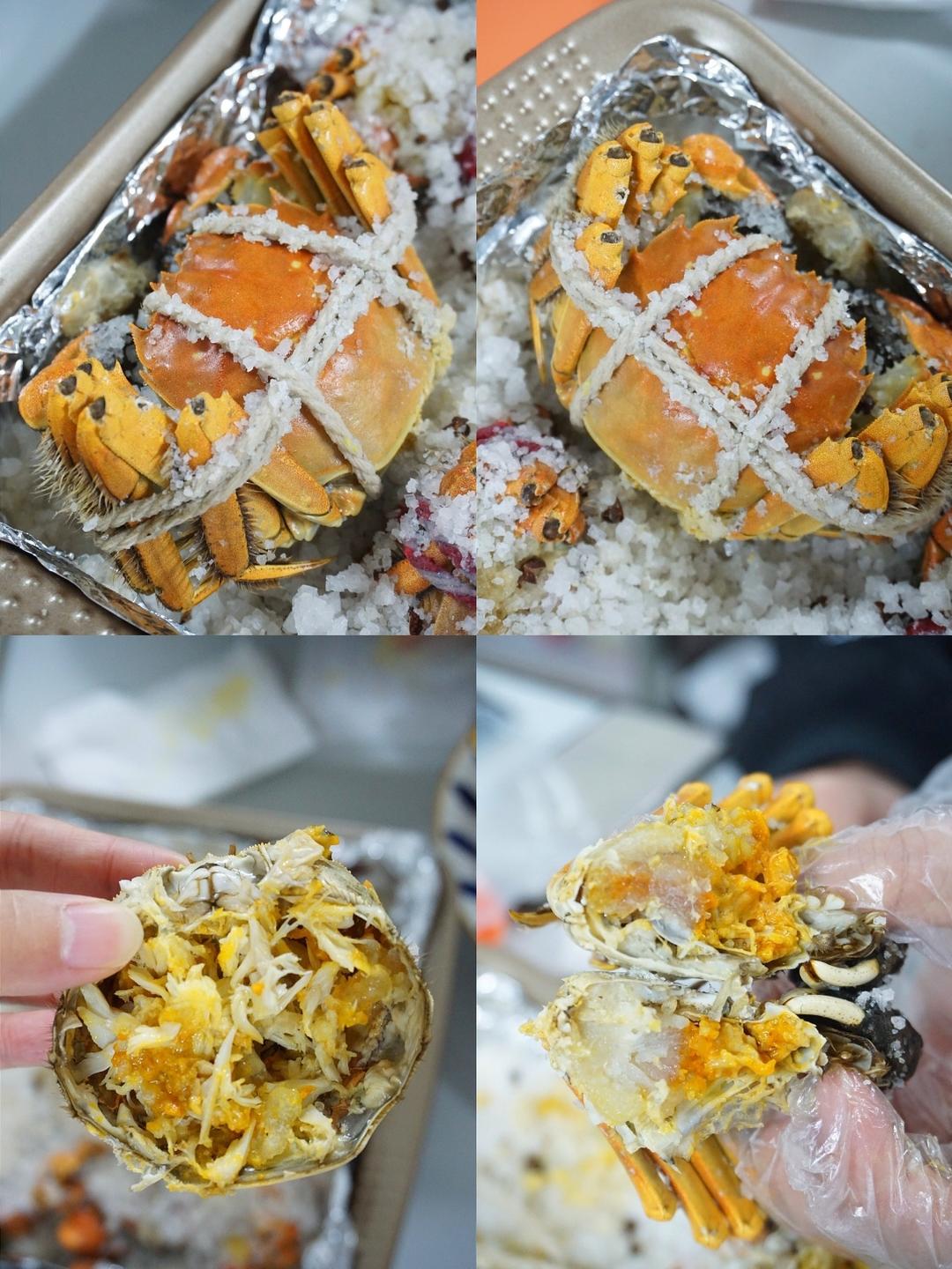 只需两种调味料盐焗大闸蟹烤箱版