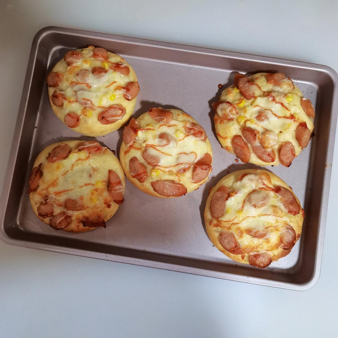 🍕快手简单｜一次发酵｜可可爱爱火腿披萨小面包｜学生早餐