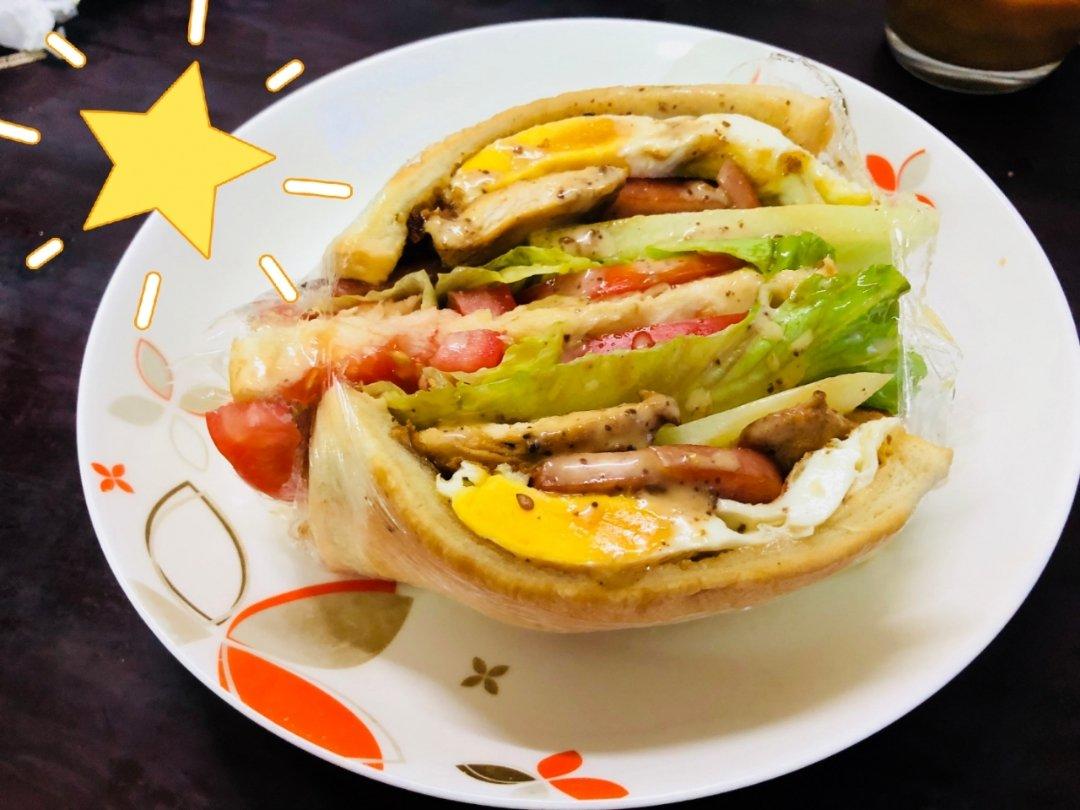 低脂早餐的美味吃法，超大份哦——鸡胸肉三明治