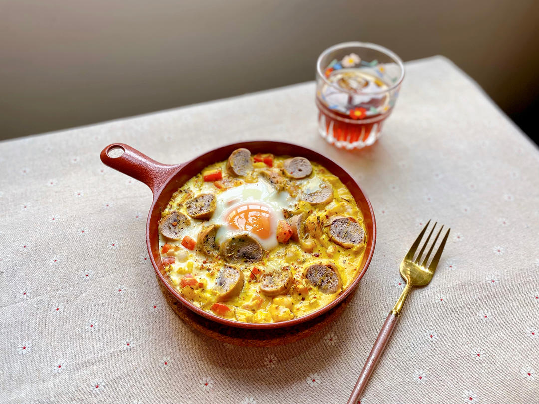 酸奶咖喱虾仁焗面包咸布丁【健康一锅端】