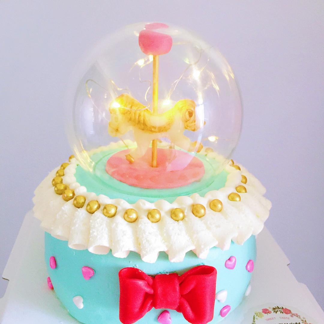 快手旋转木马 淡奶油蛋糕 水晶球系列 非翻糖
