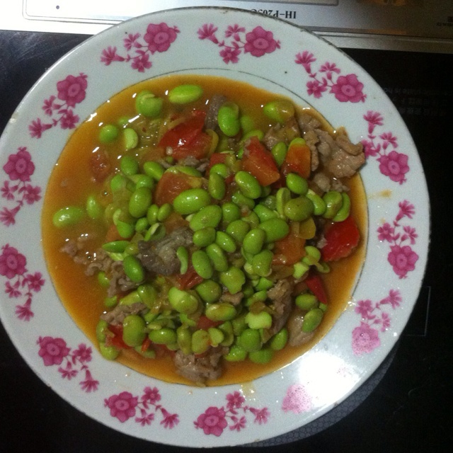 肉末番茄烧毛豆