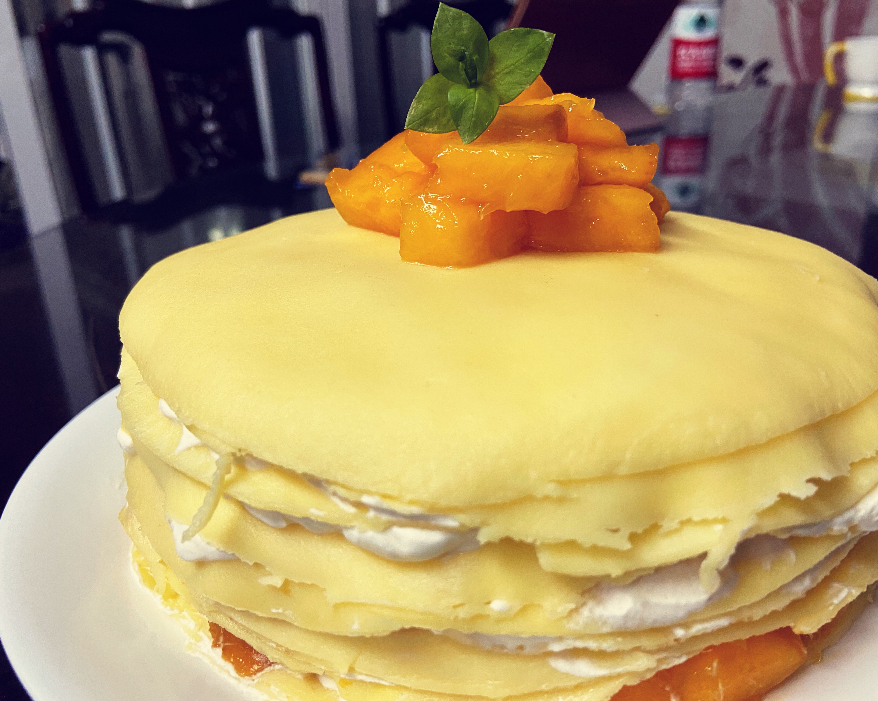 芒果千层蛋糕，不用烤箱，平底锅就能做的甜点。的做法