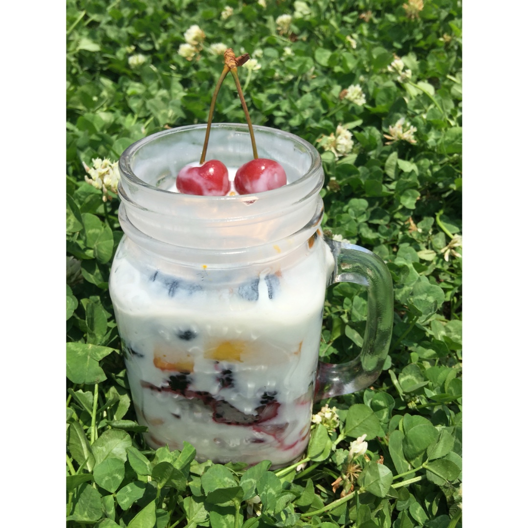 蜜糖熊嘟嘟做的水果谷物坚果酸奶能量杯