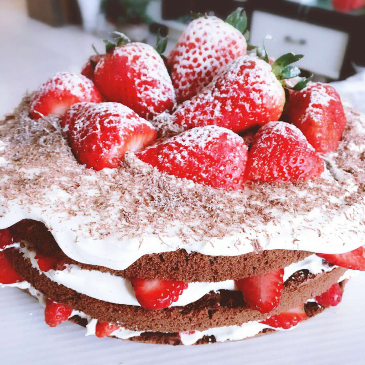 奶油可可戚风蛋糕（草莓蓝莓篇）