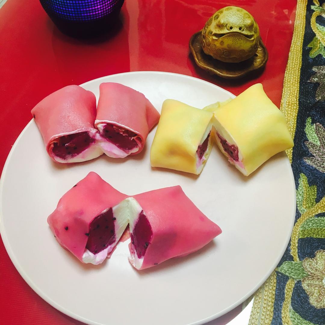 乐儿的开心世界-1做的红心火龙果班戟