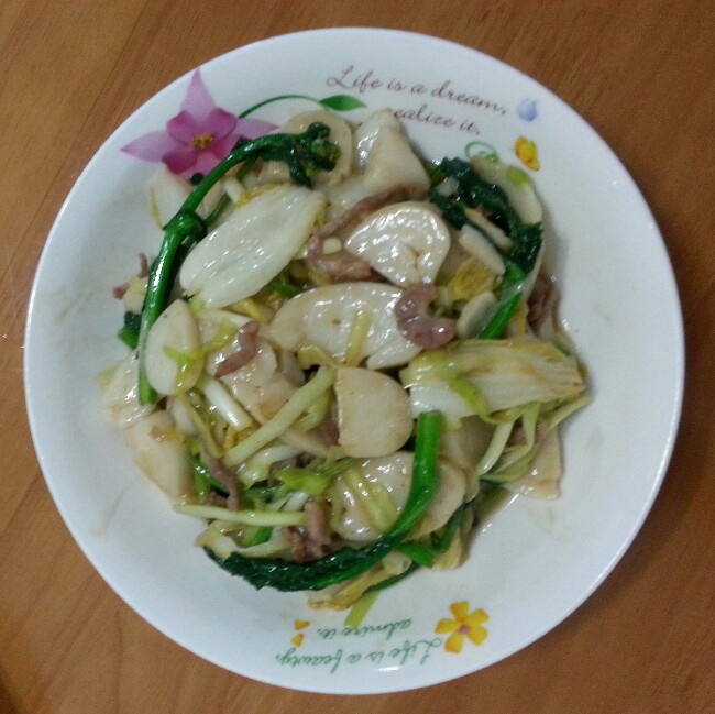 青菜肉丝炒年糕