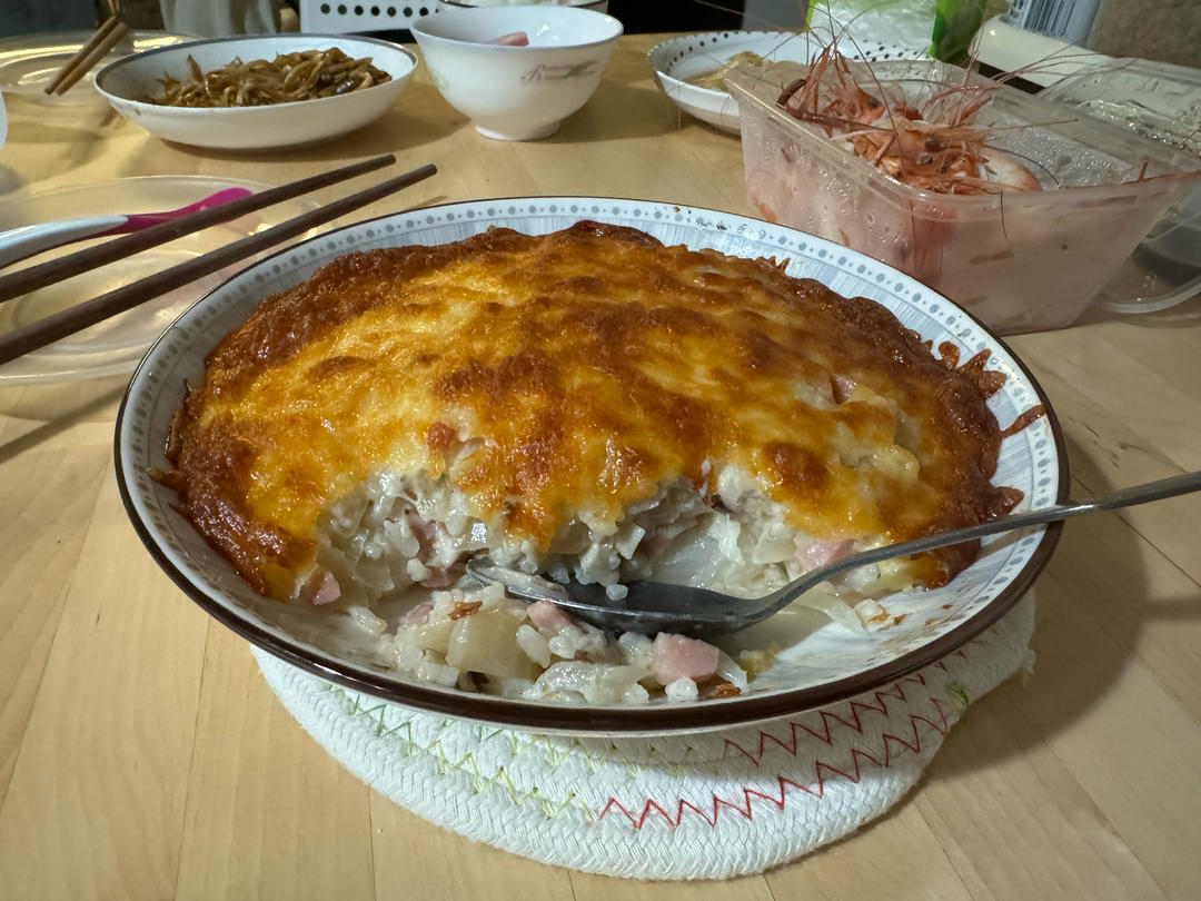 奶油蘑菇培根焗饭