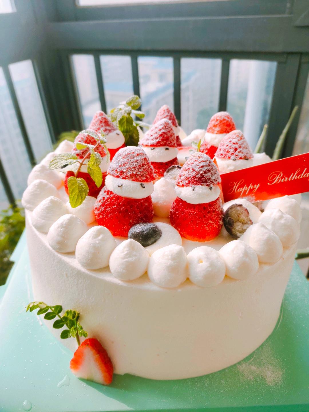 圣诞草莓雪人 红丝绒戚风裸蛋糕