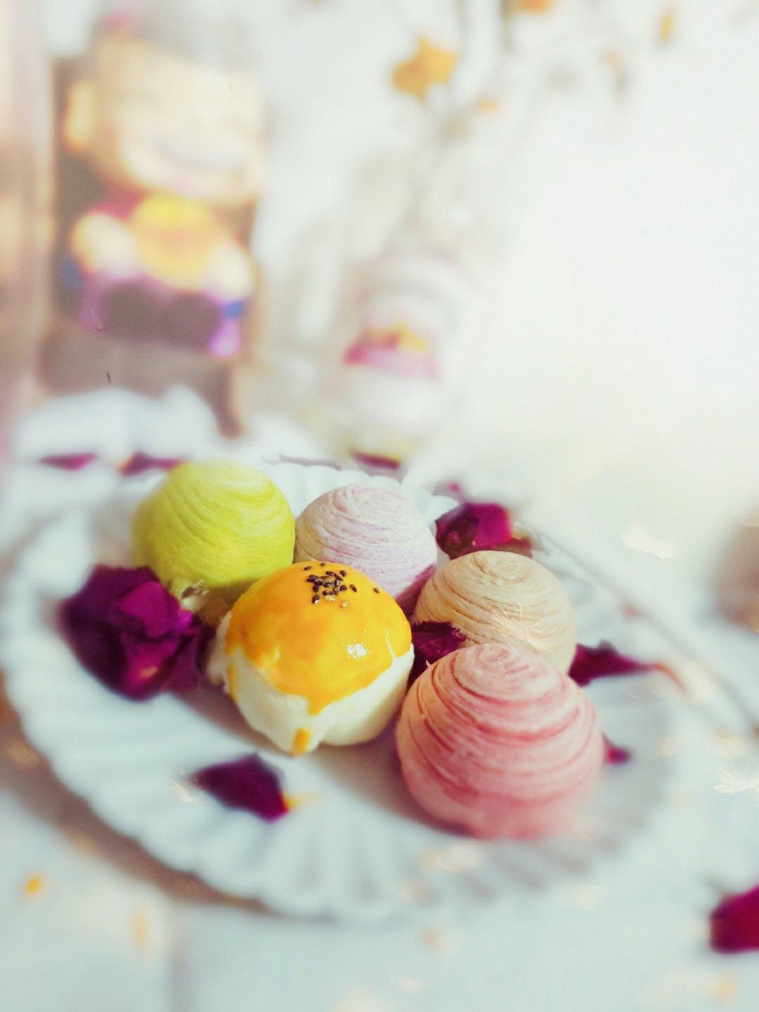 蛋黄酥~紫薯、抹茶、原味~花好月圆，中秋快乐~内附一次做六色蛋黄酥方法~