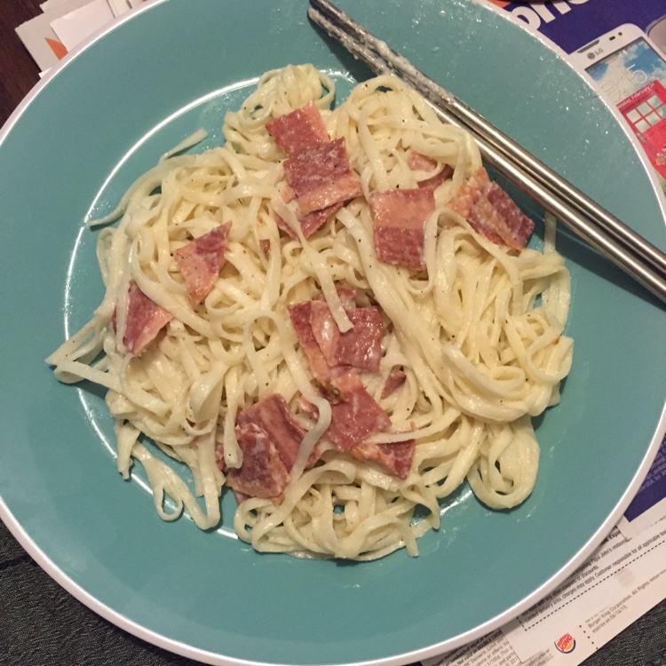 白汁蘑菇培根意粉