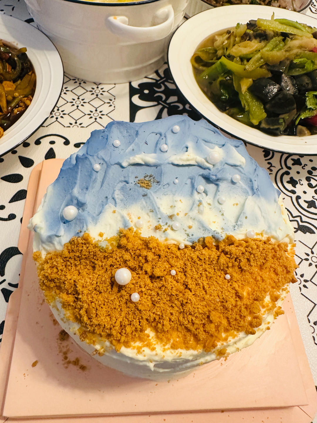 海滩纸杯蛋糕‼️不加色素‼️蓝色淡奶油这样做