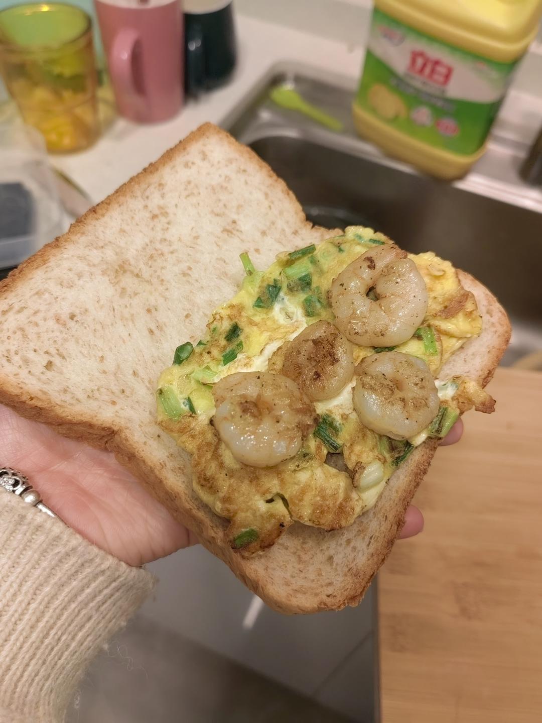 10分钟早餐｜葱蛋虾仁三明治🥪快手美味