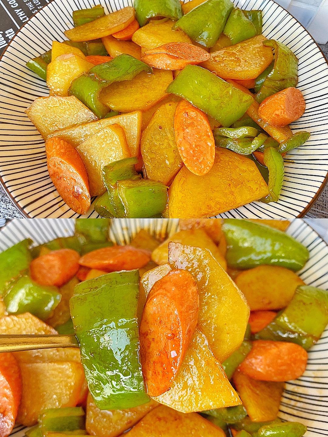 土豆青椒炒火腿的做法